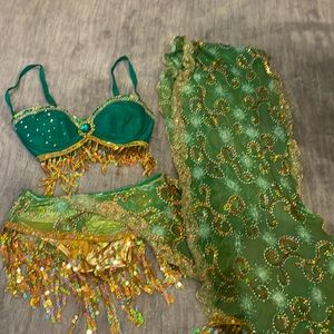Stunning Trashy Lingerie Emerald Green with Gold Details Belly Dancing Costume